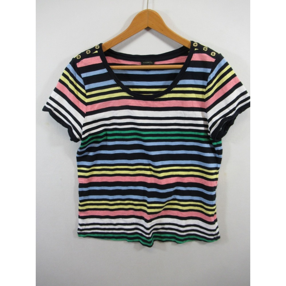 Talbots Striped T Shirt Women Large Multicolor Short Sleeve